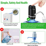 Pompe à eau électrique USB 2 à 5 gallons avec 2 tuyaux en silicone
